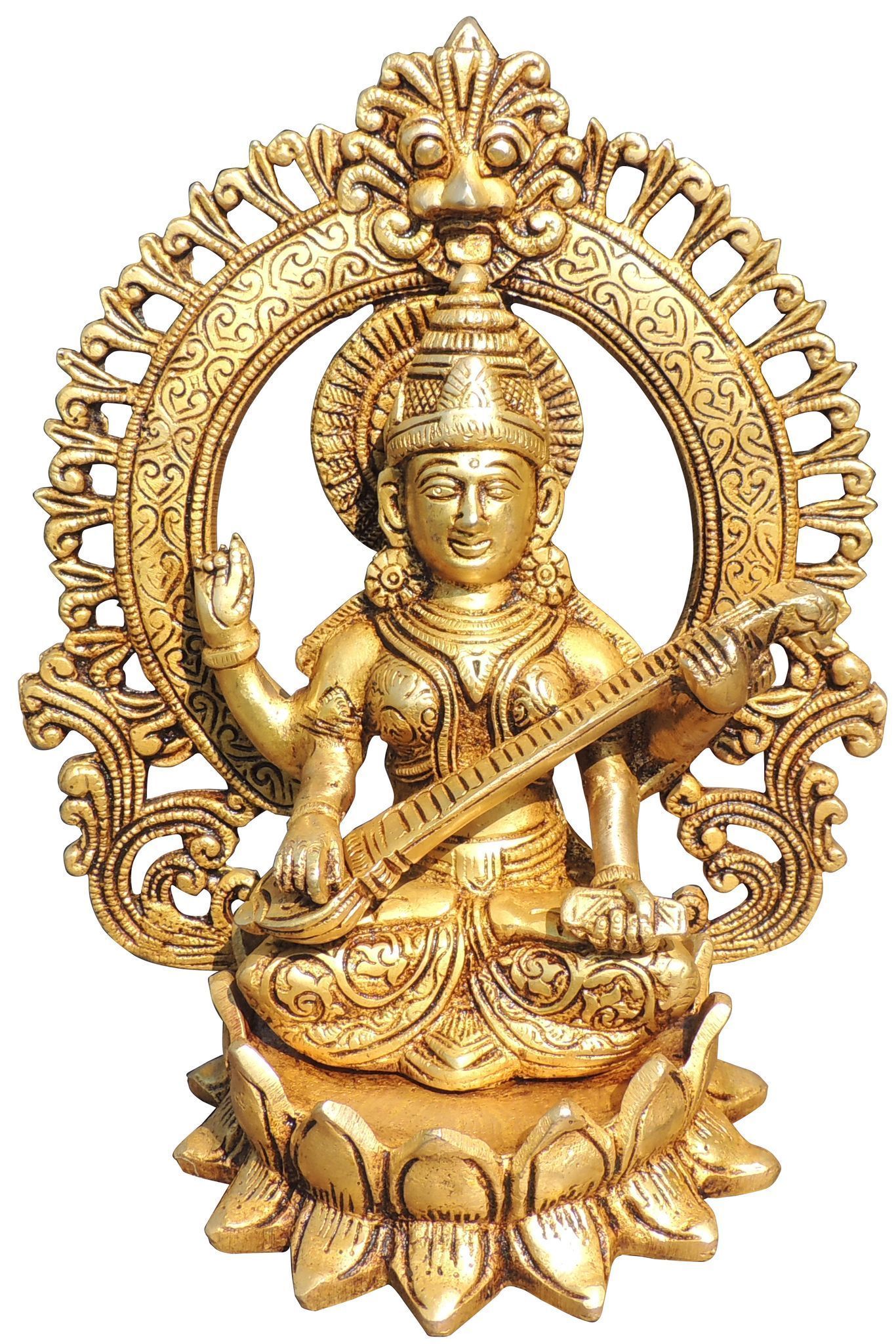 Brass Saraswati — 9.2"
