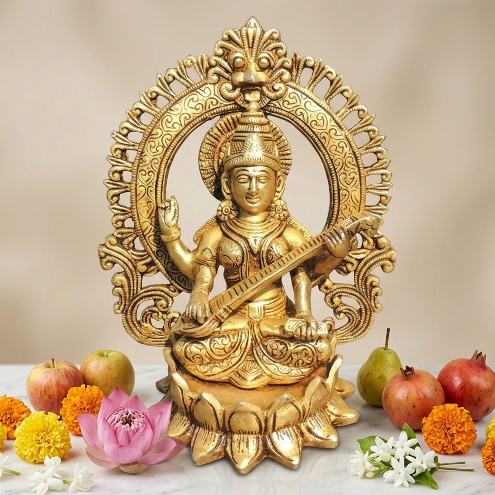 Brass Saraswati — 9.2"