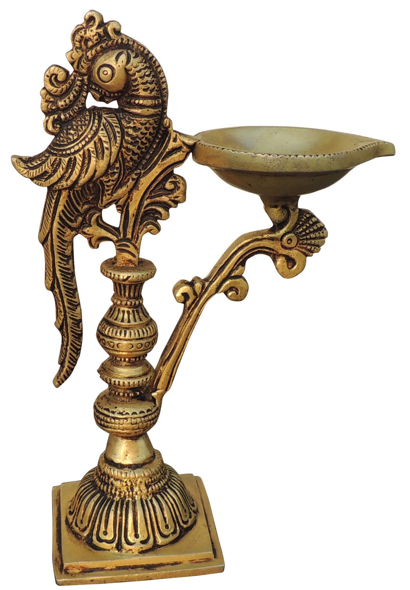 Brass Peacock Deepak, Oil Lamp — 7.5"