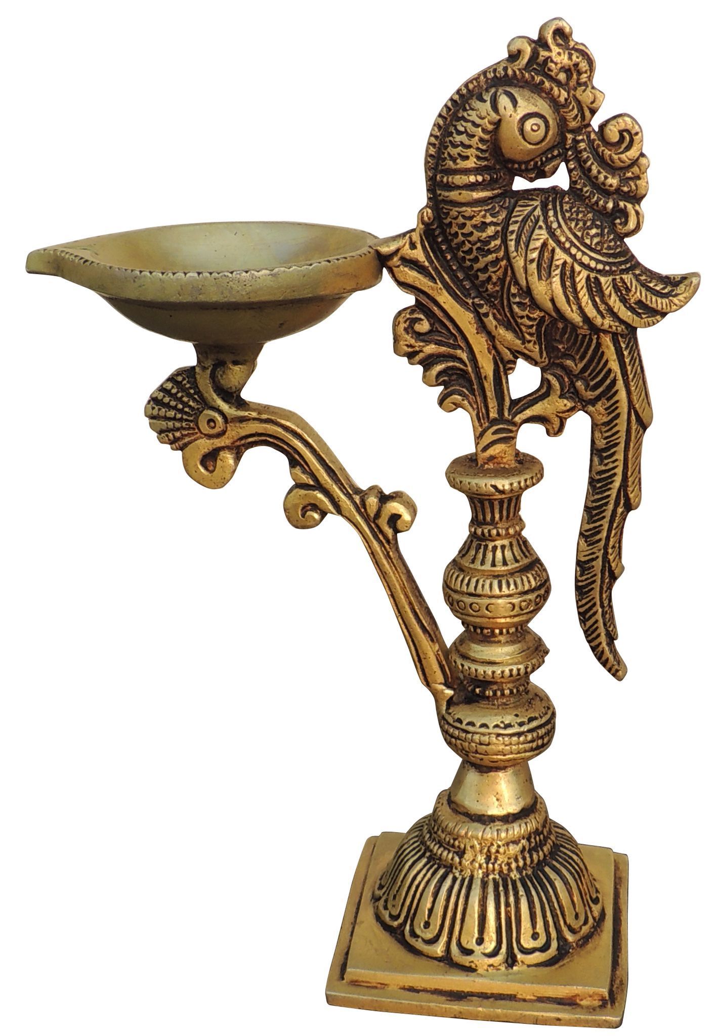 Brass Peacock Deepak, Oil Lamp — 7.5"