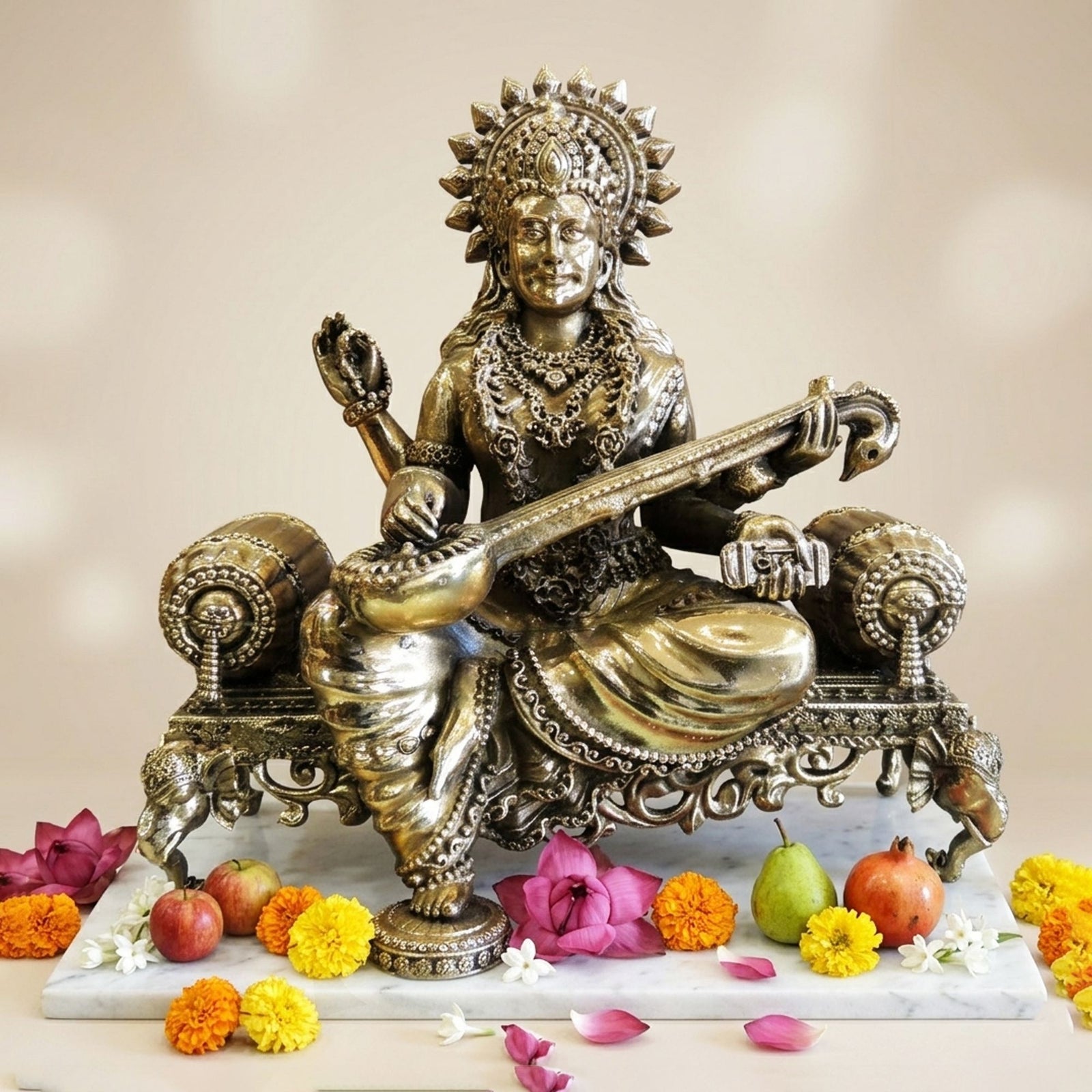 Brass Saraswati — 7.7"