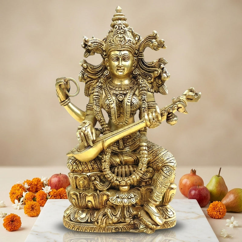 Brass Sarswati — 15"