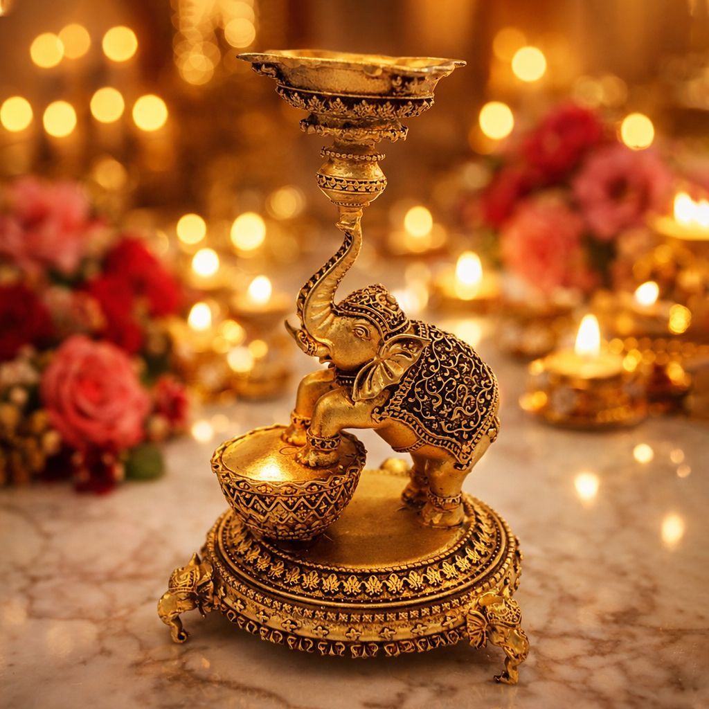 Brass Elephant Deepak — 6"