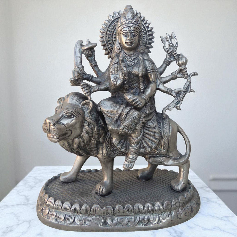 Brass Durga, Sitting — 9.3"