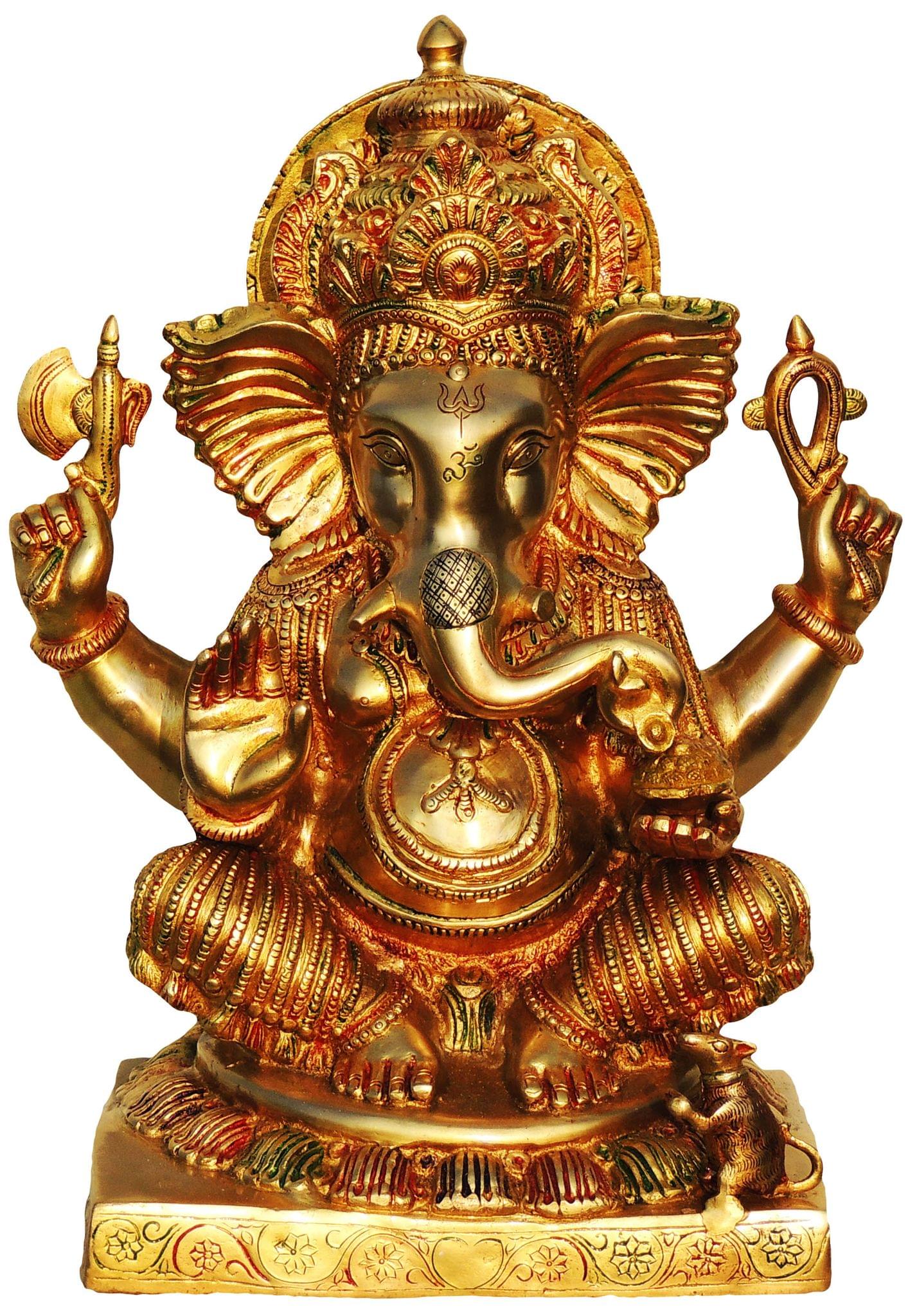 Brass Ganesh, with Base — 18"