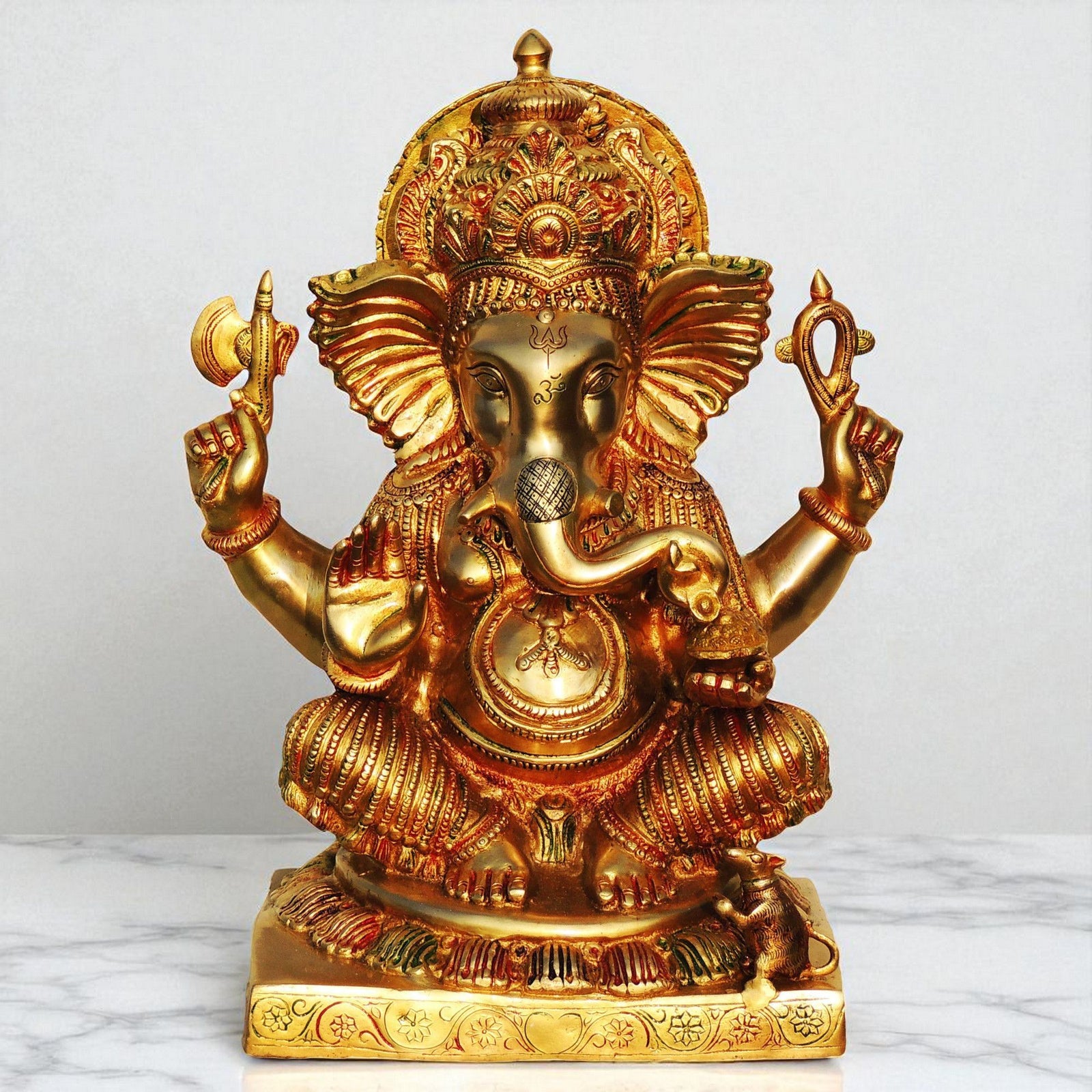 Brass Ganesh, with Base — 18"