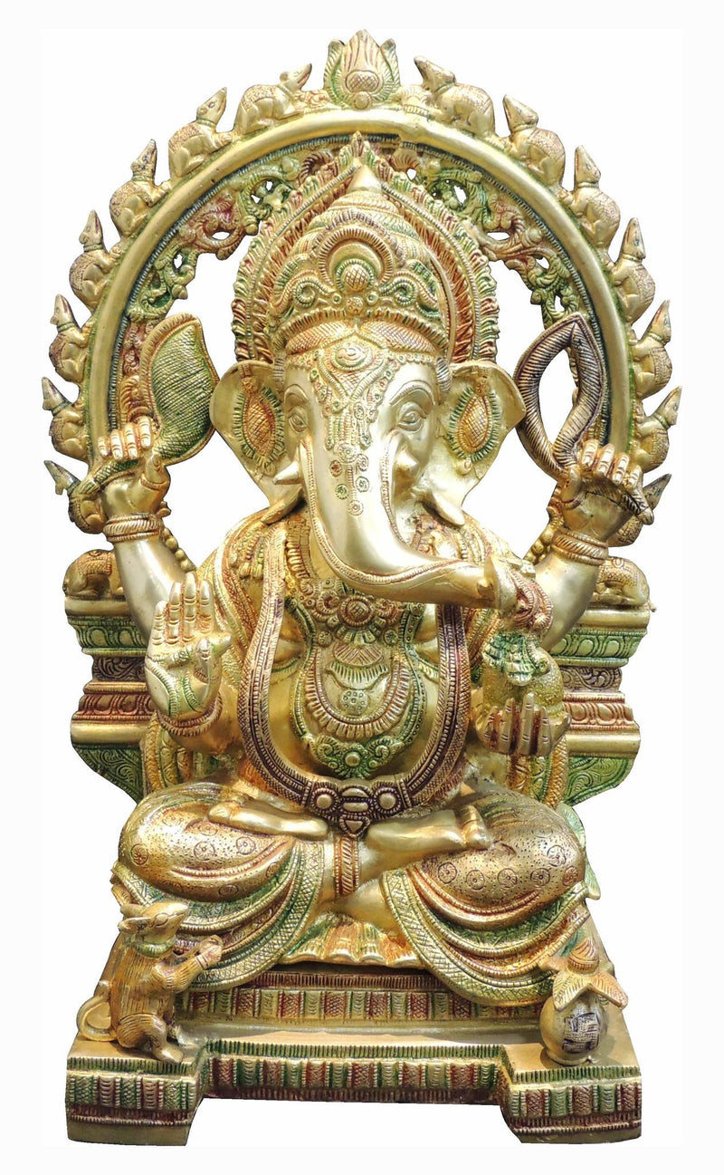 Brass Ganesh, with Base — 18"