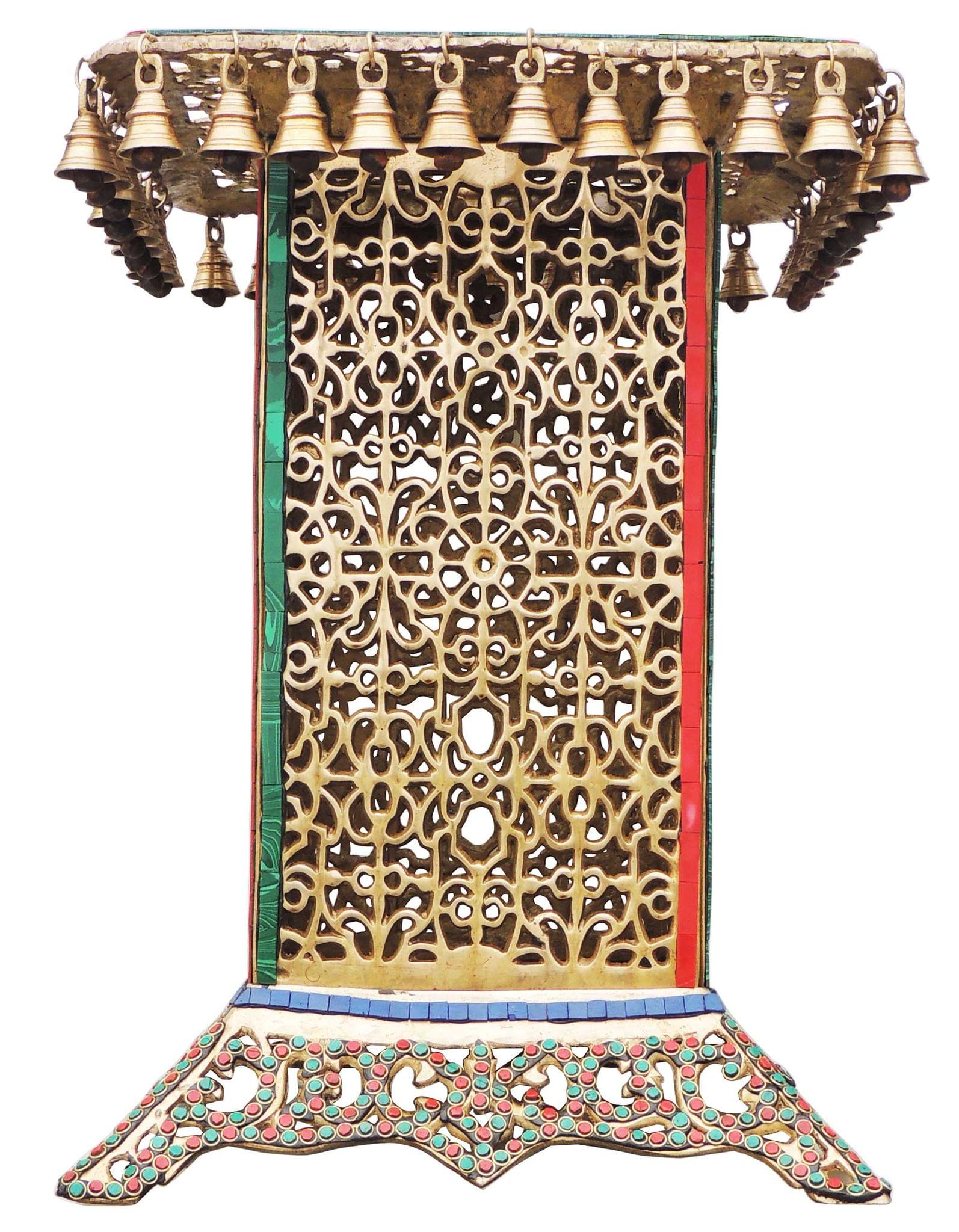Brass Stool For Turquoise Coral Stone Finish — 20.8"