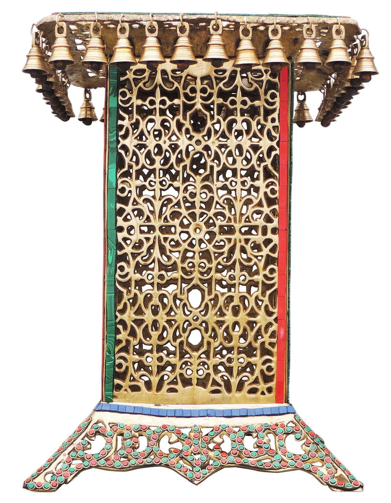 Brass Stool For Turquoise Coral Stone Finish — 20.8"