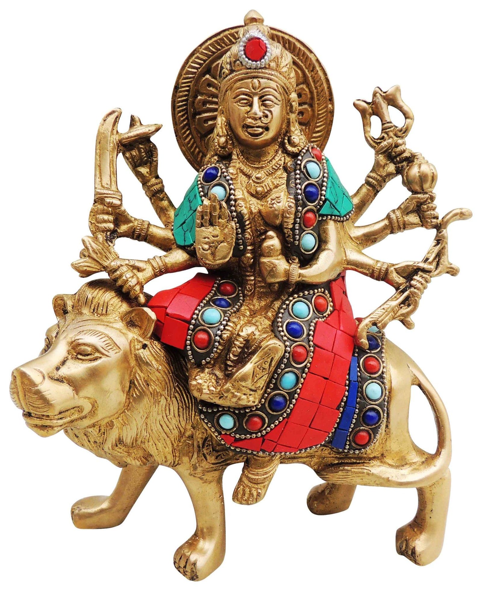 Brass Durga, Sitting — 8"