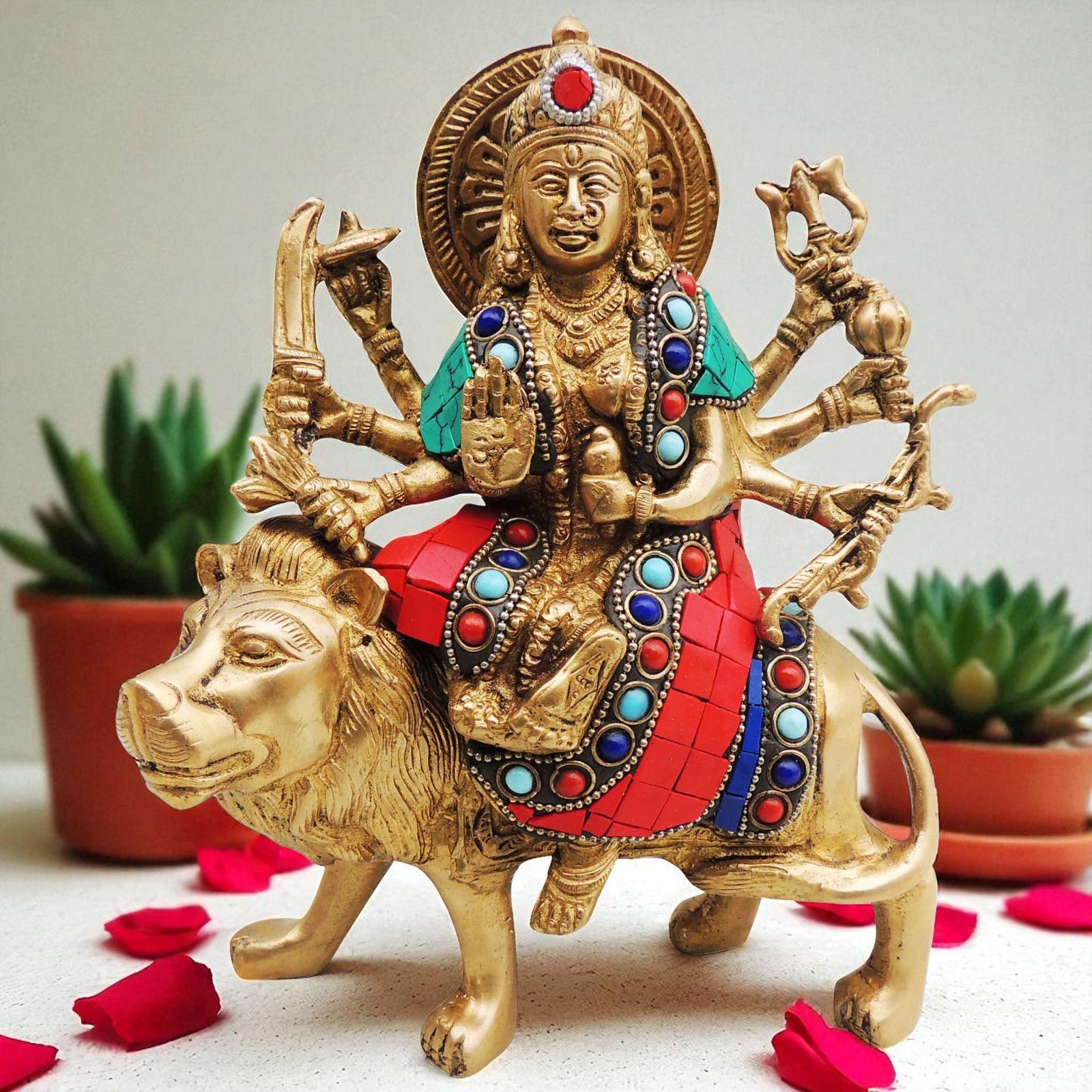 Brass Durga, Sitting — 8"