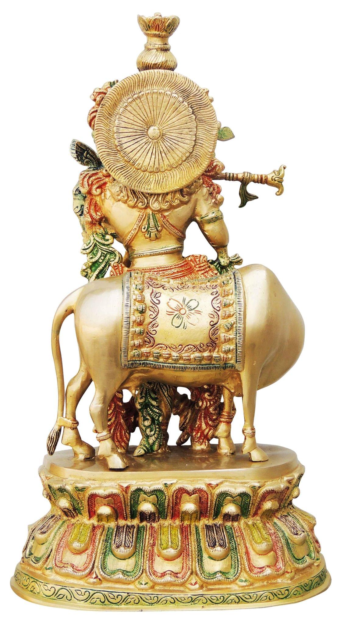 Brass Krishna, with Cow