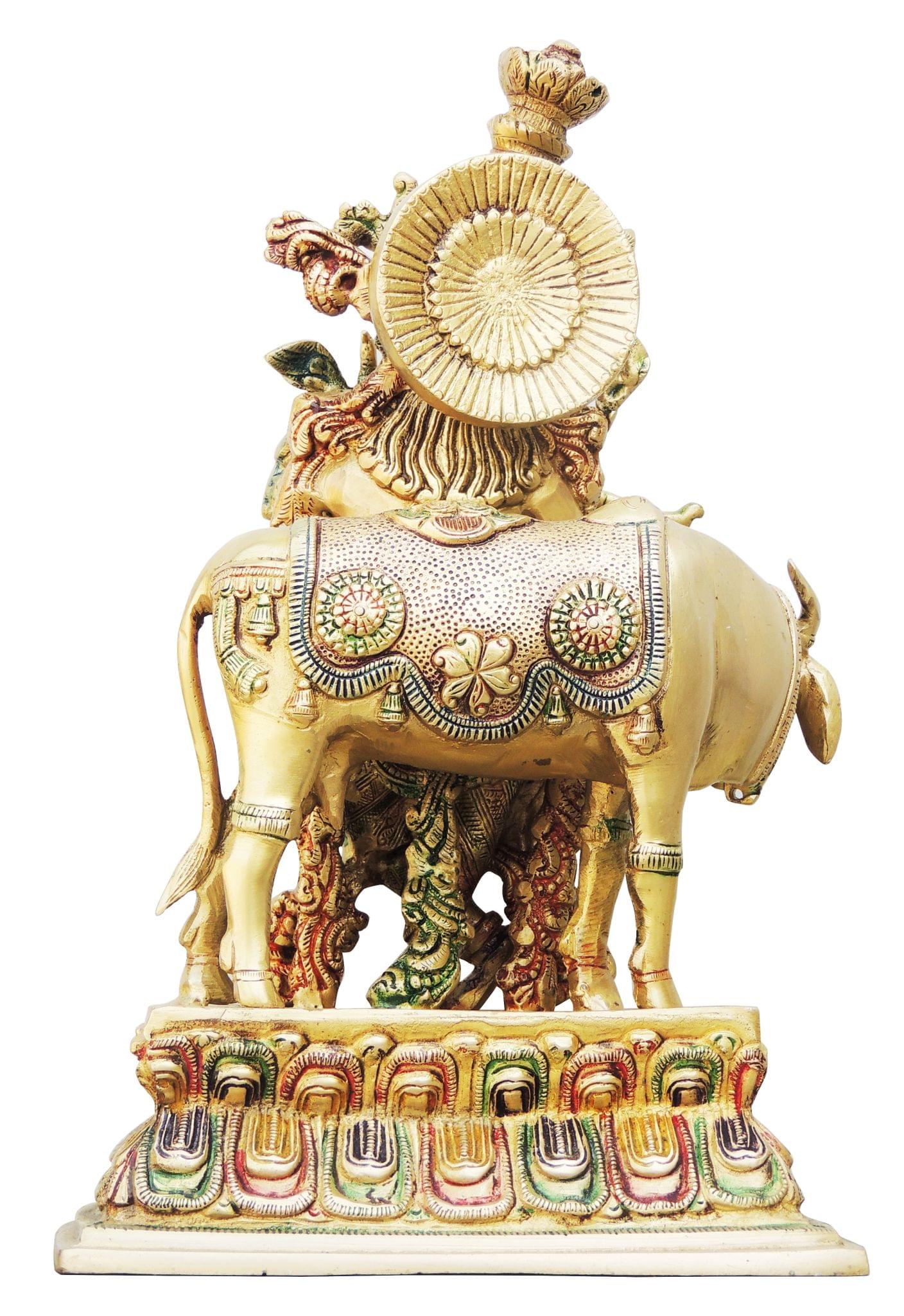 Brass Krishna, with Cow