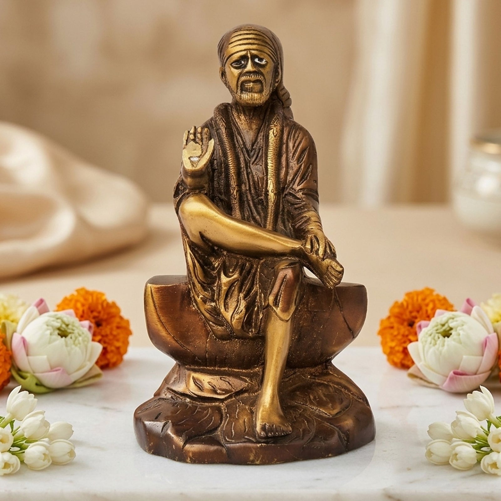 Brass Sai Baba — 8.5"