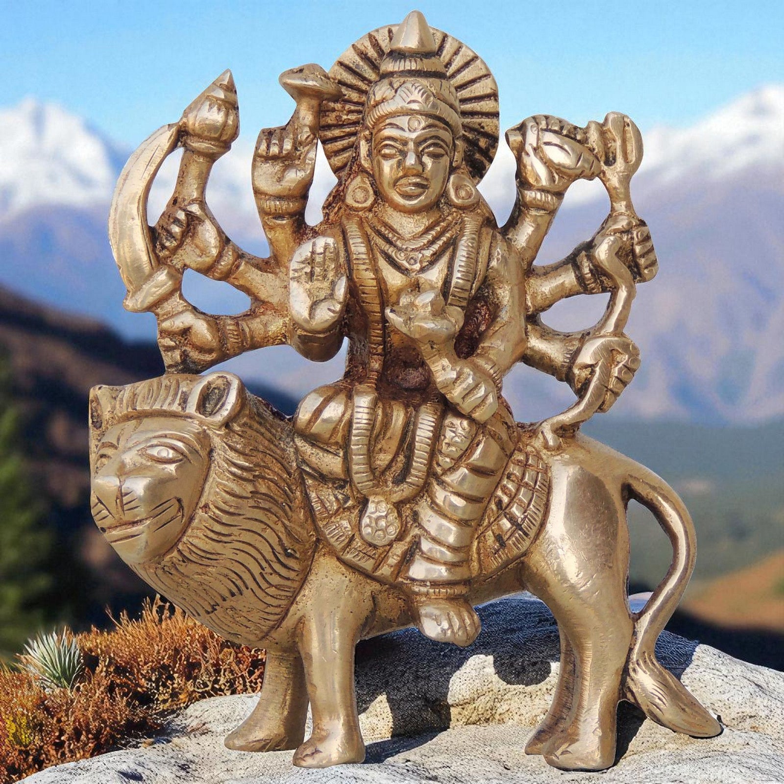 Brass Durga, Sitting — 4"
