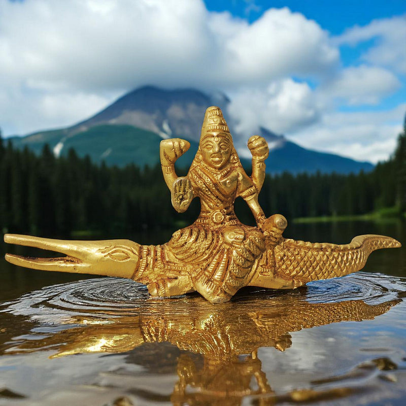 Brass Ganga Sitting On Crocodile — 2.5"