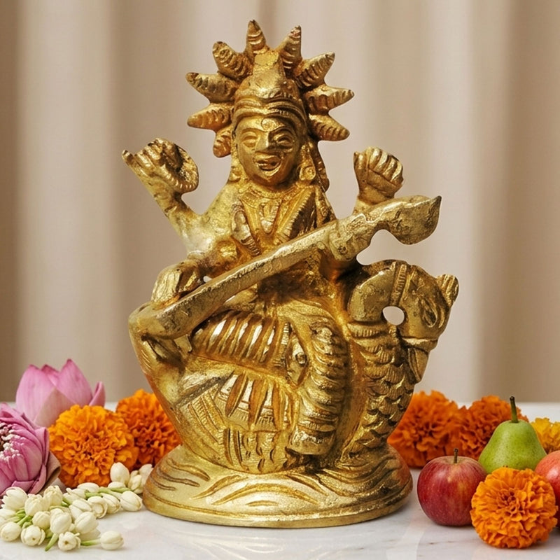 Brass Saraswati — 3.5"
