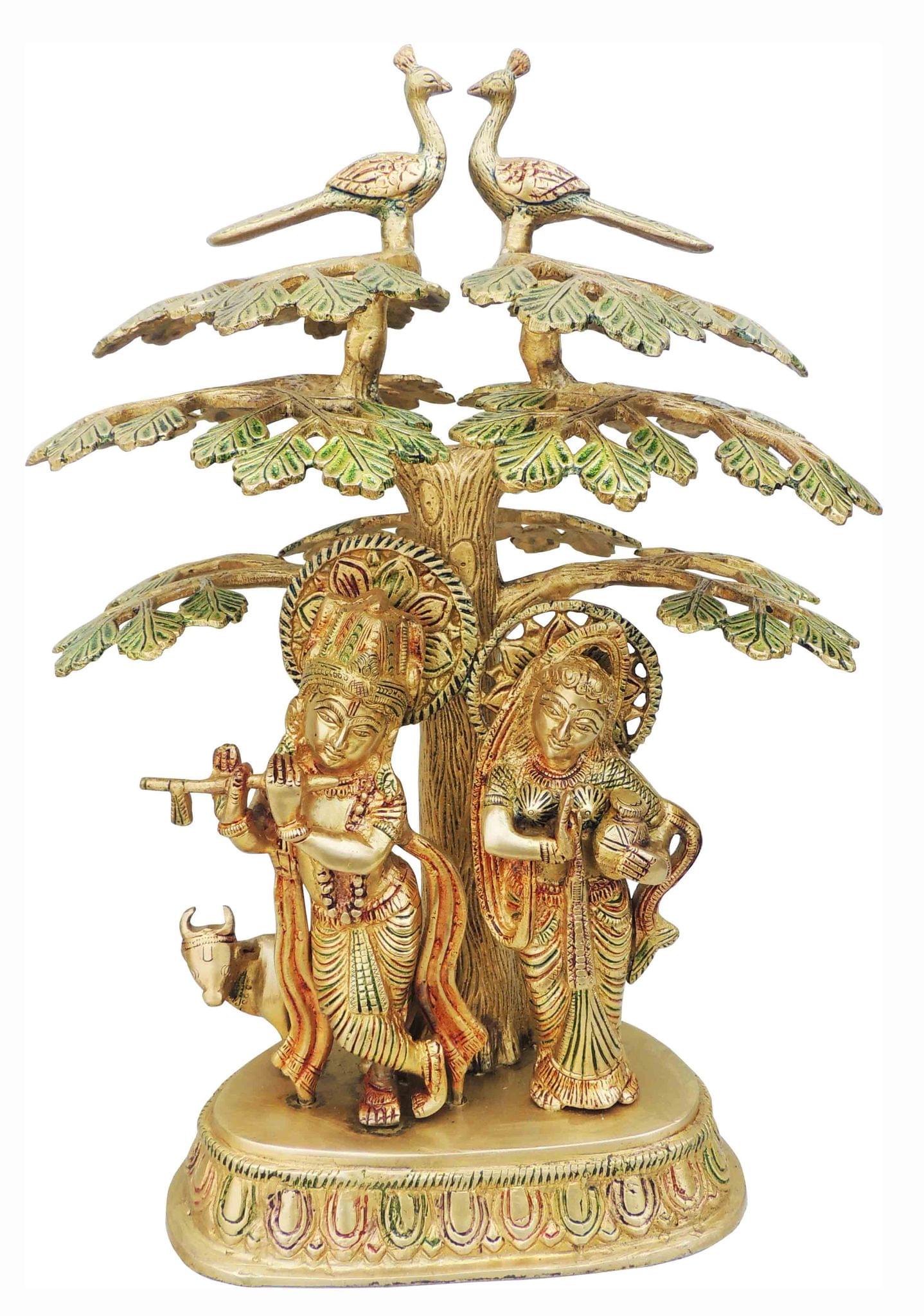 Brass Radha-Krishna, with Cow — 16.4"
