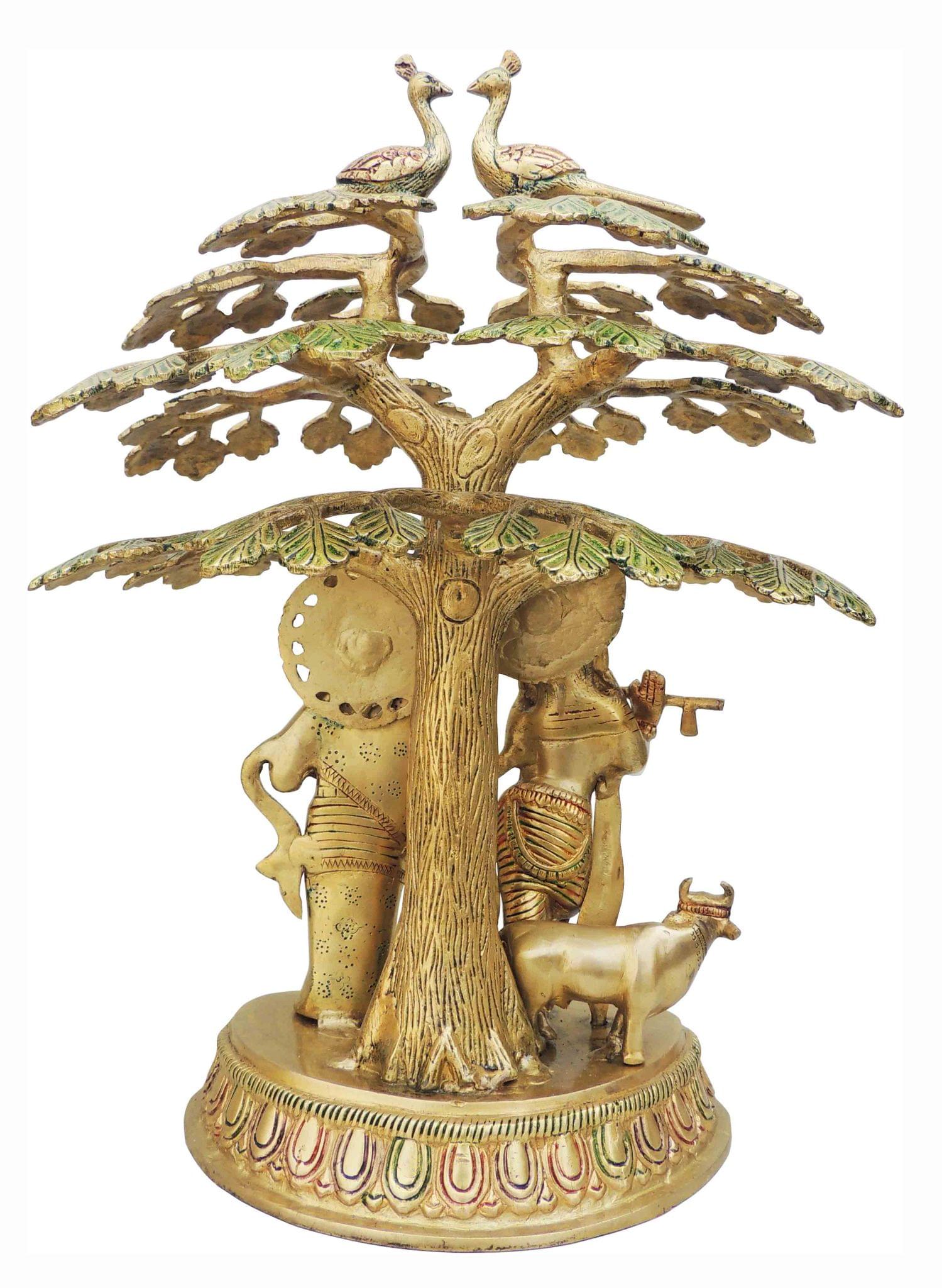 Brass Radha-Krishna, with Cow — 16.4"