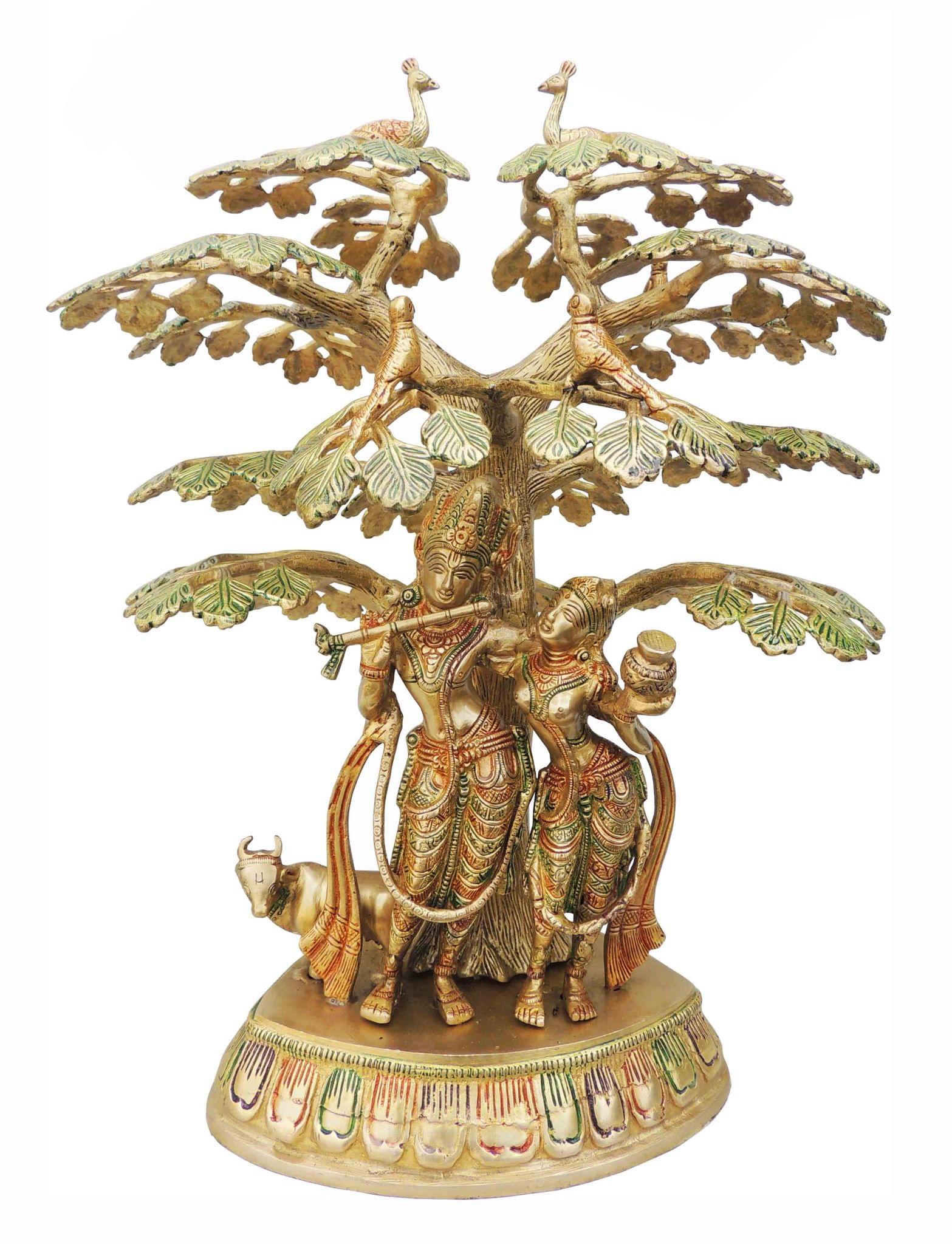 Brass Radha-Krishna, with Cow — 19.4"