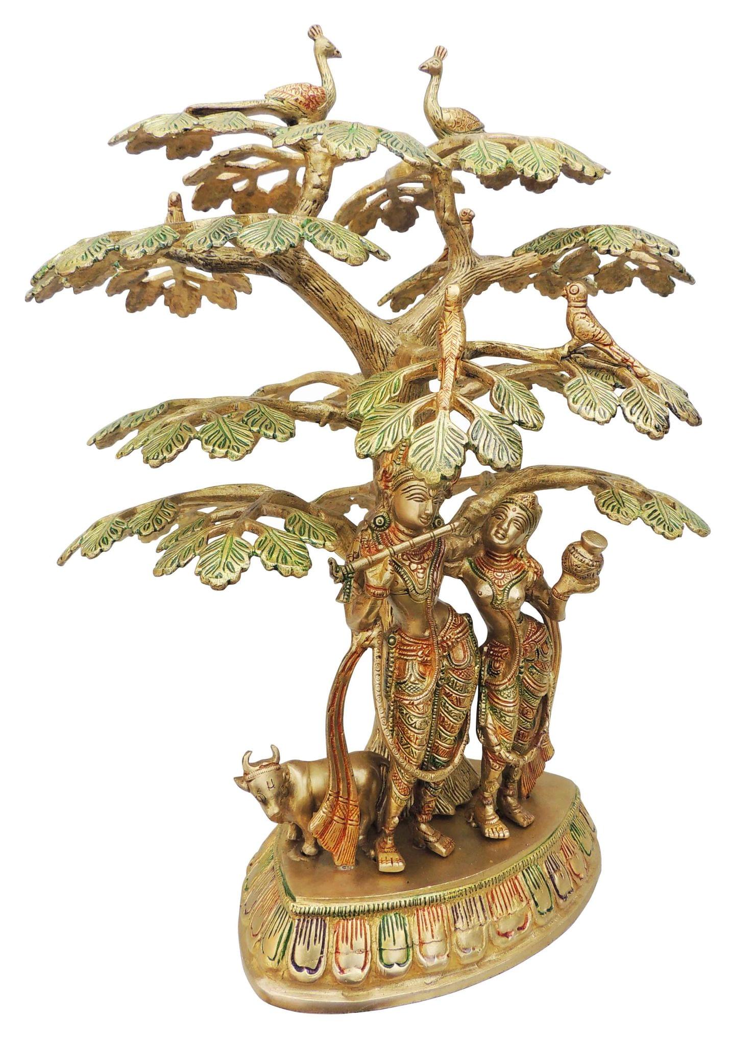 Brass Radha-Krishna, with Cow — 19.4"