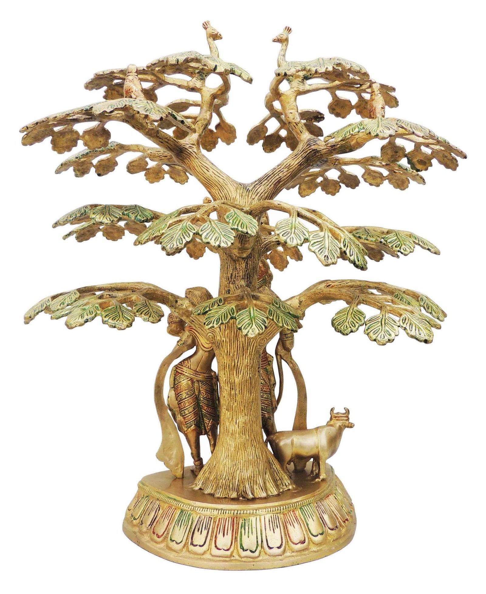 Brass Radha-Krishna, with Cow — 19.4"