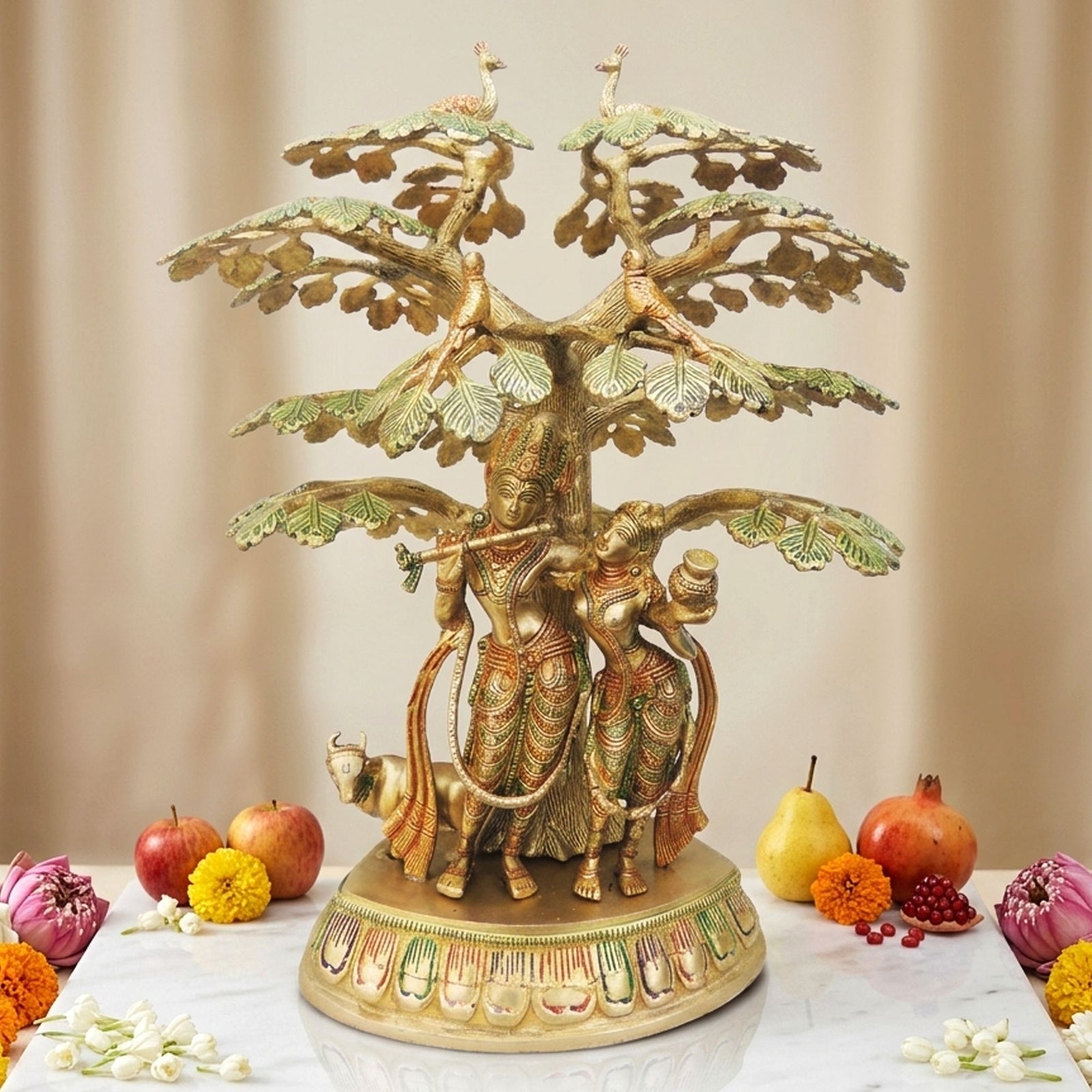 Brass Radha-Krishna, with Cow — 19.4"