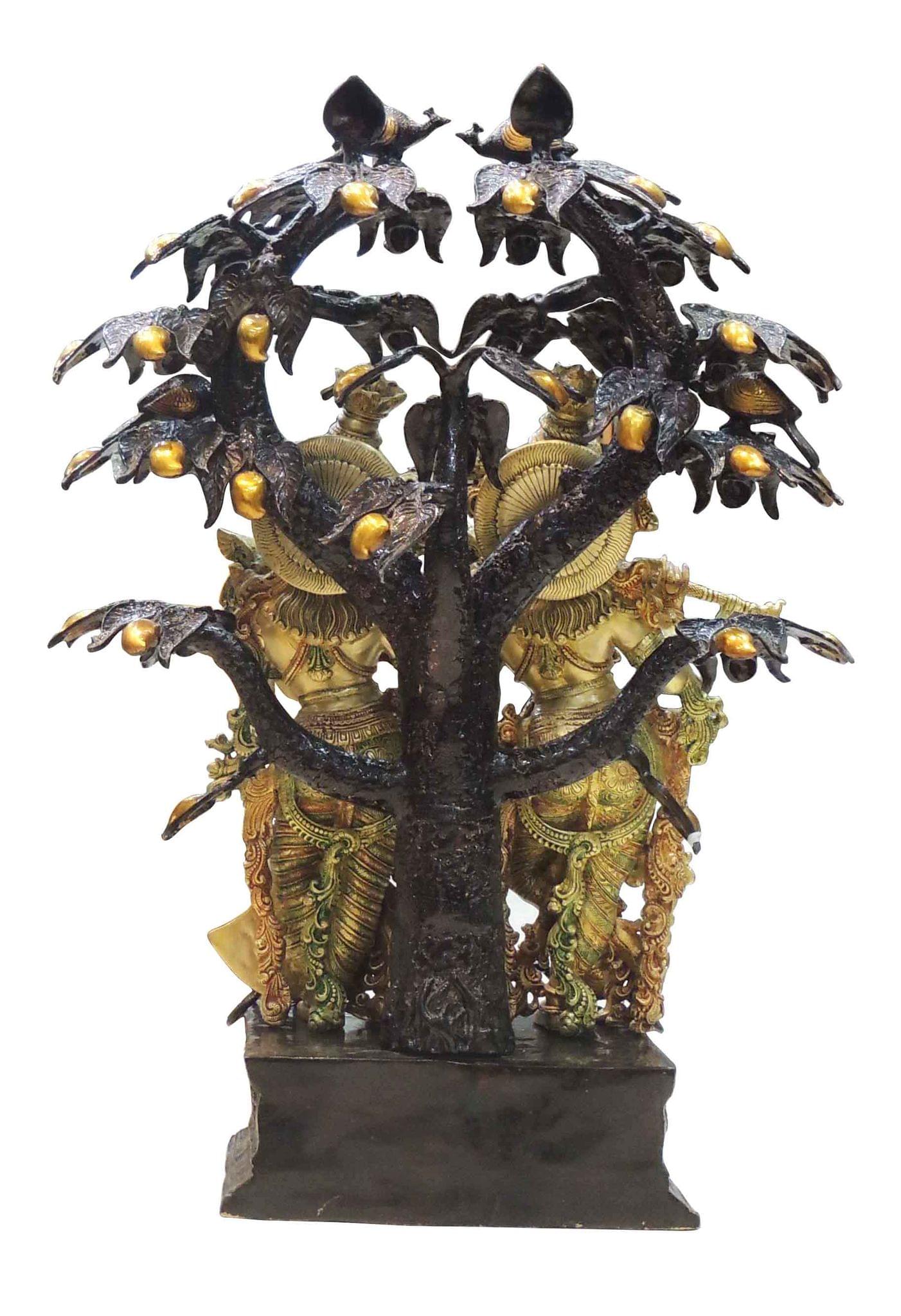 Brass Radha-Krishna, with Tree — 37"