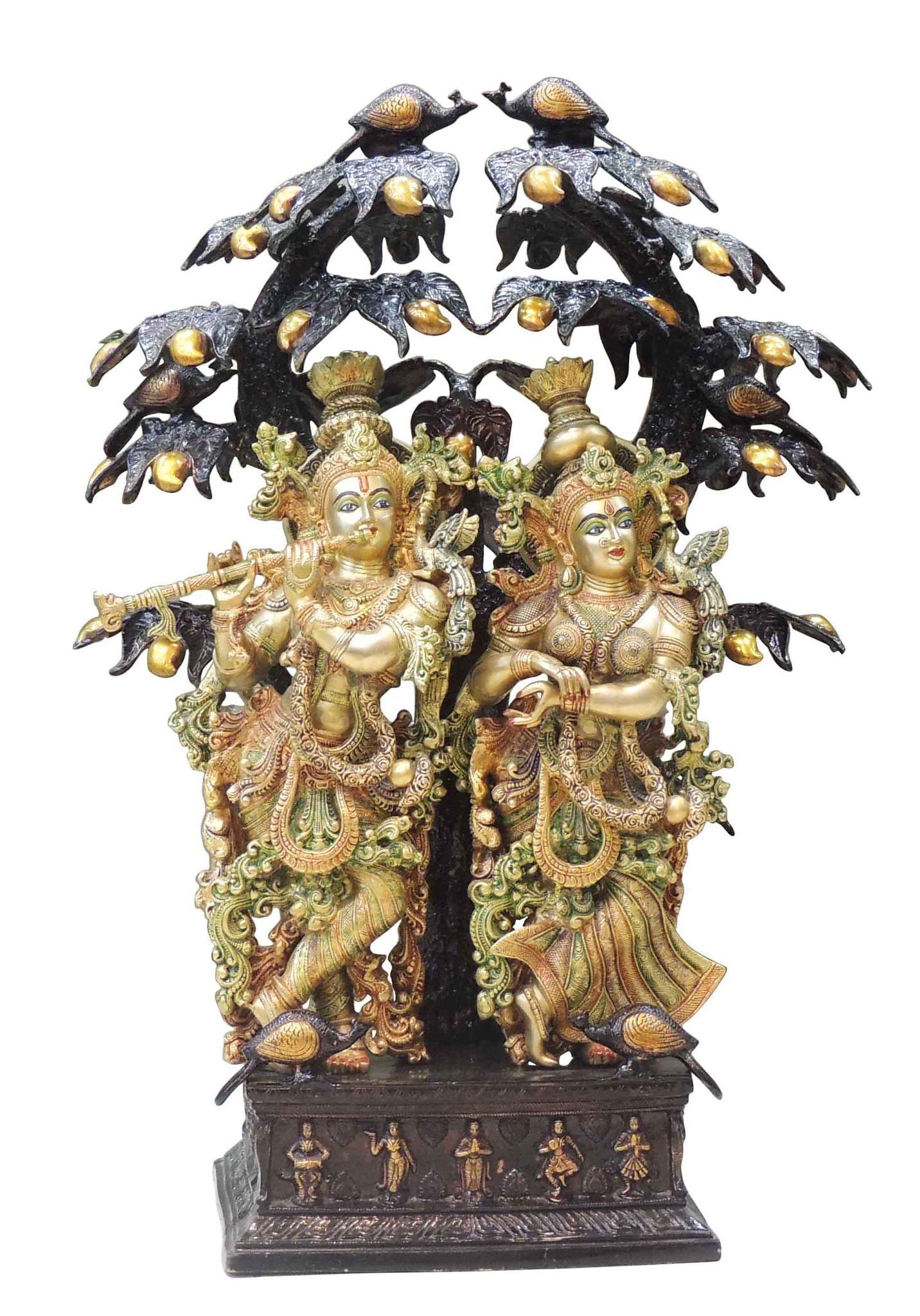 Brass Radha-Krishna, with Tree — 37"