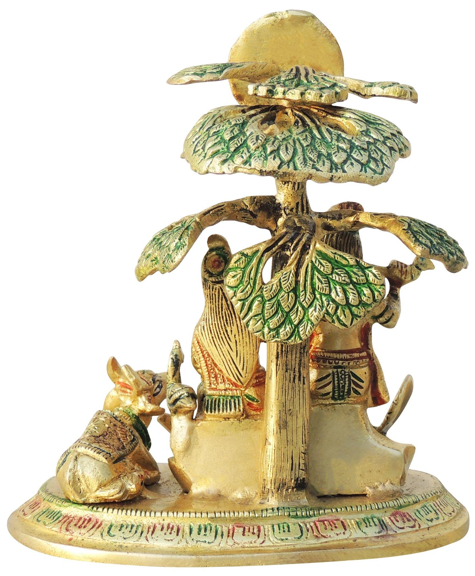 Brass Radha-Krishna, with Cow — 7.5"