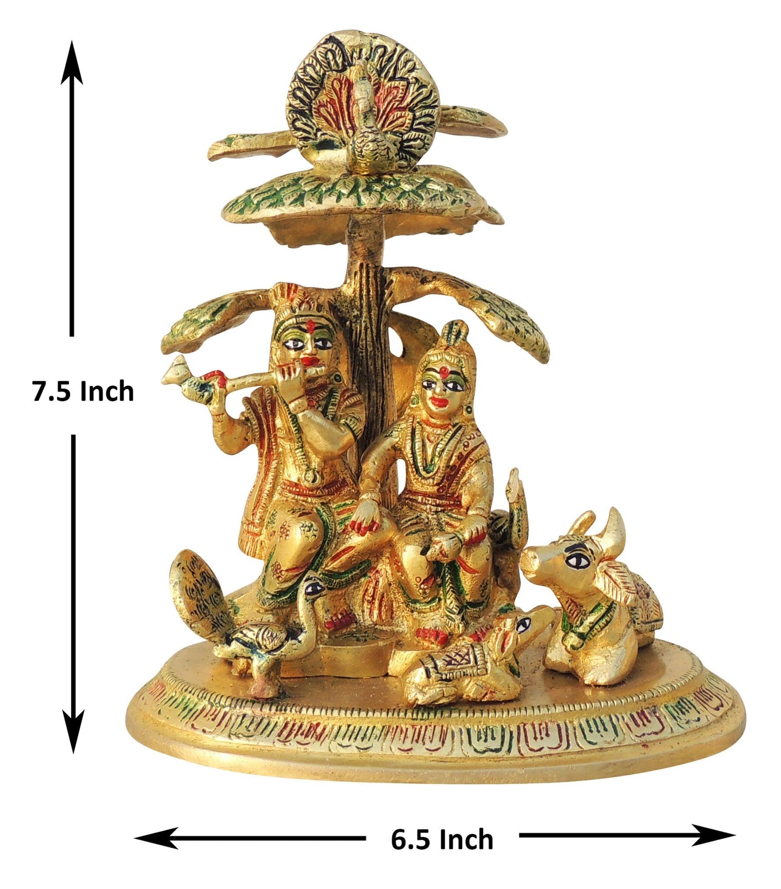 Brass Radha-Krishna, with Cow — 7.5"