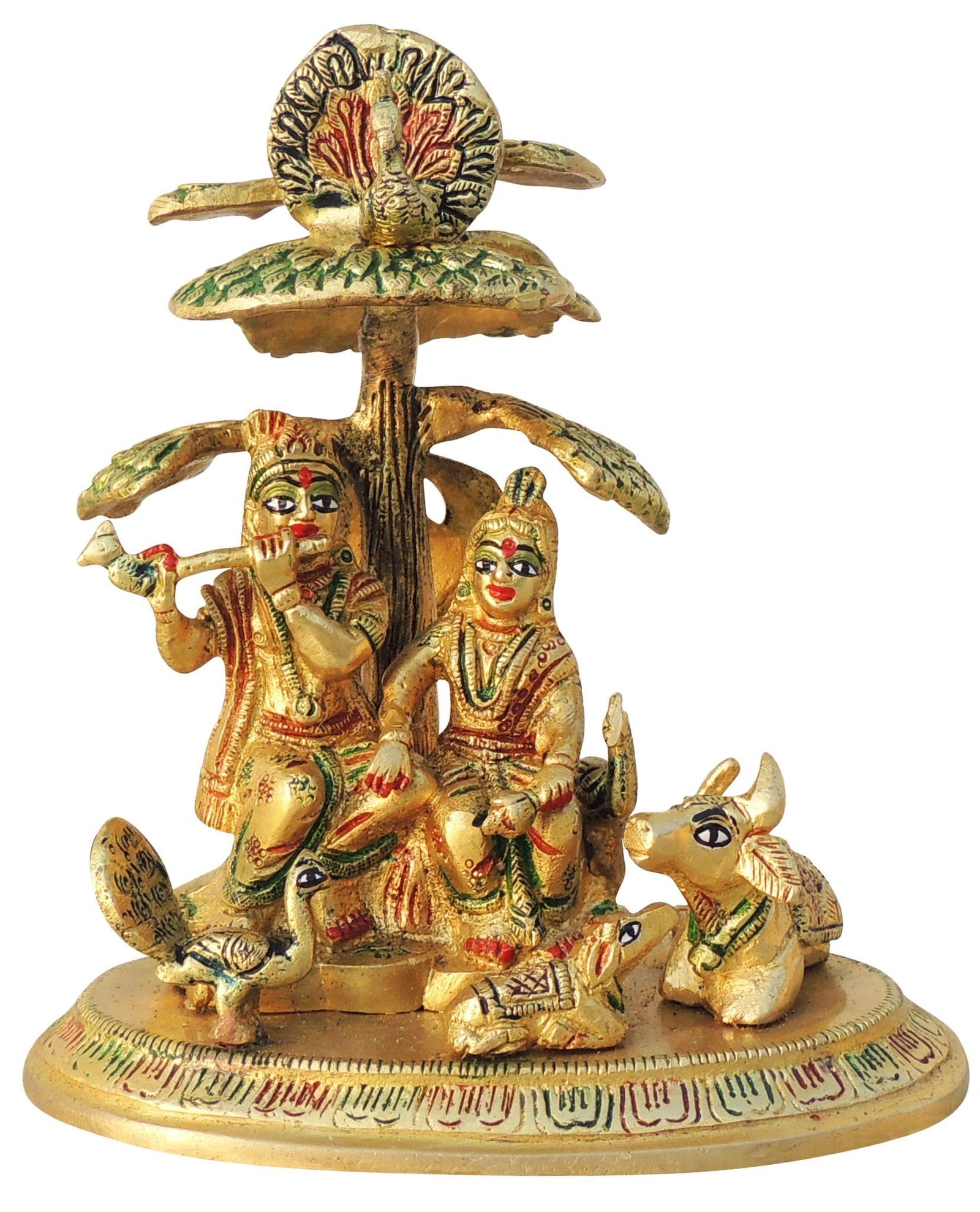 Brass Radha-Krishna, with Cow — 7.5"