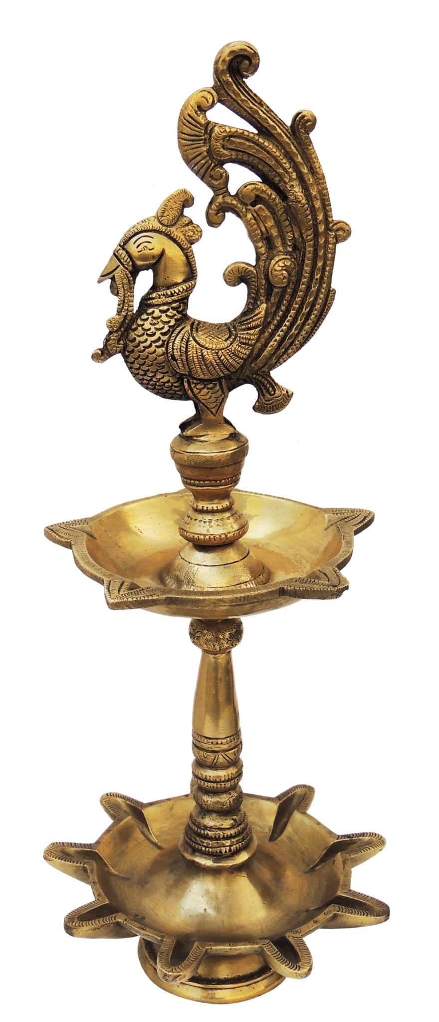 Brass Table Decor Oil Lamp, Deepak — 17.5"