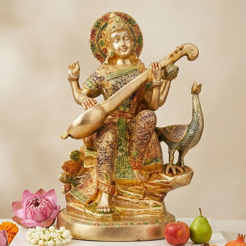 Brass Saraswati — 15.5"