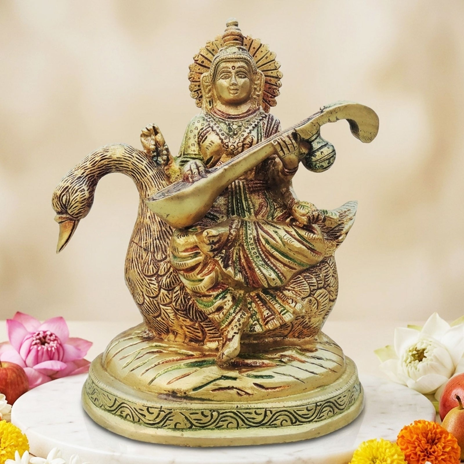Brass Saraswati — 7.2"
