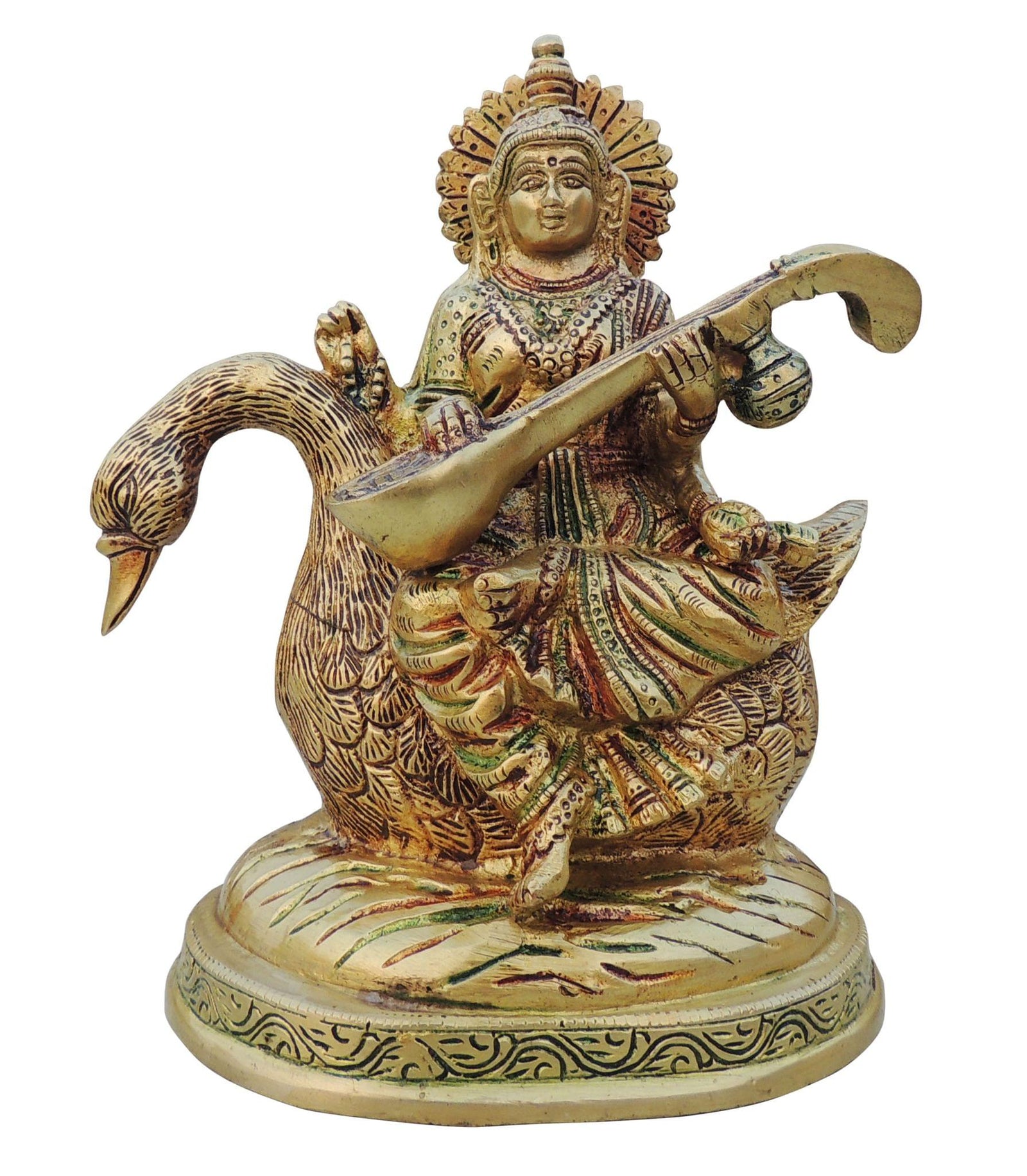 Brass Saraswati — 7.2"