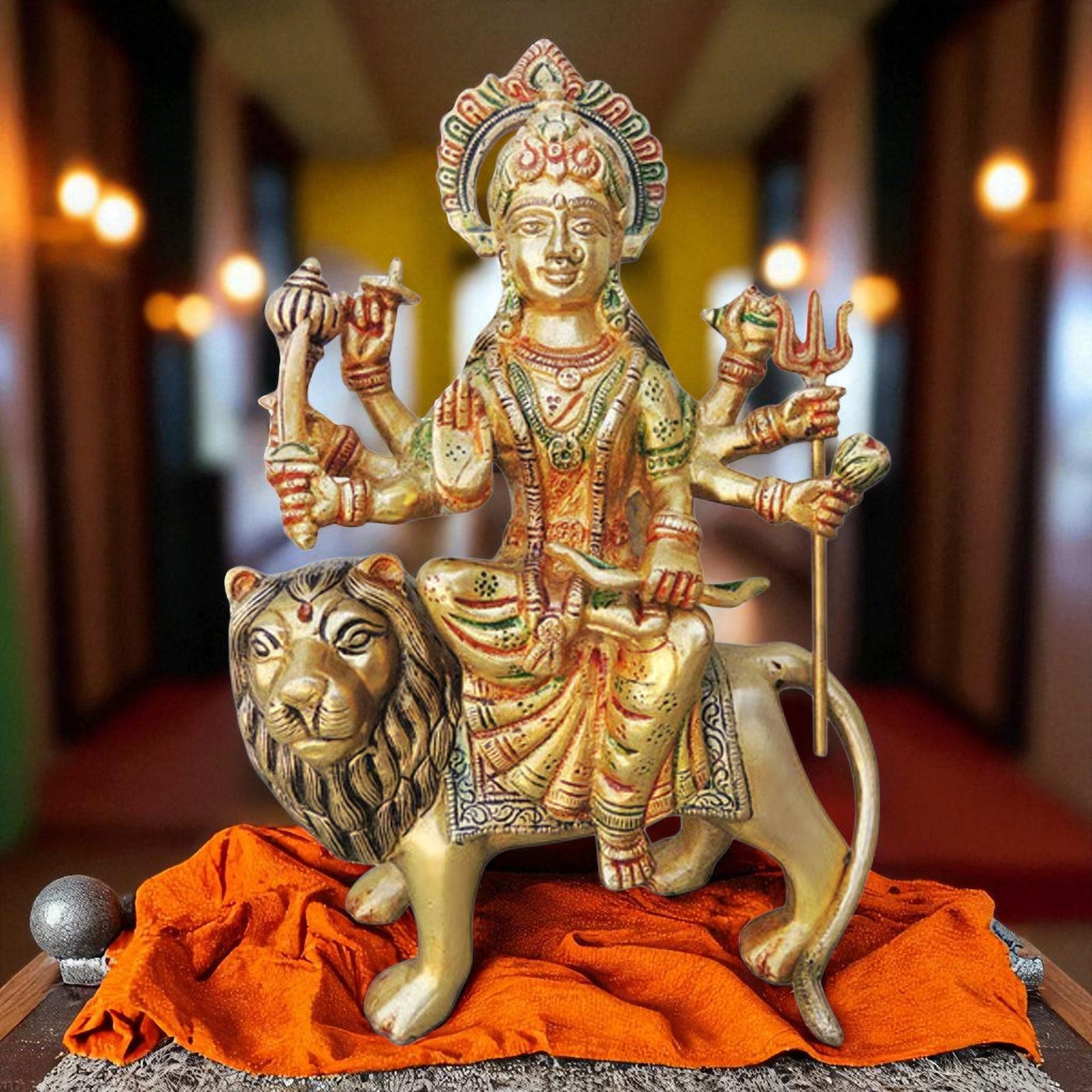 Brass Durga, Sitting — 10.5"