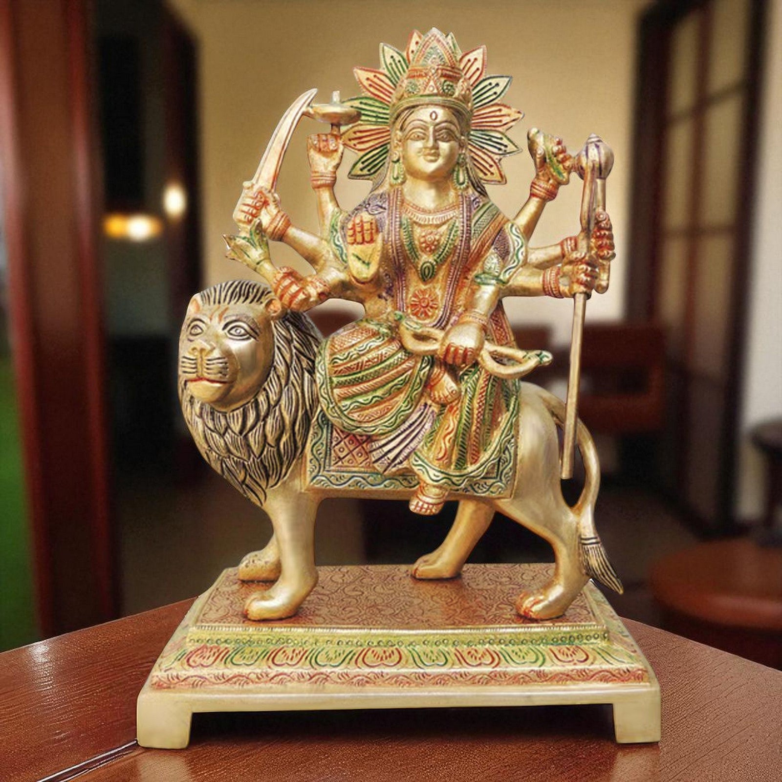 Brass Durga, Sitting — 12.5"