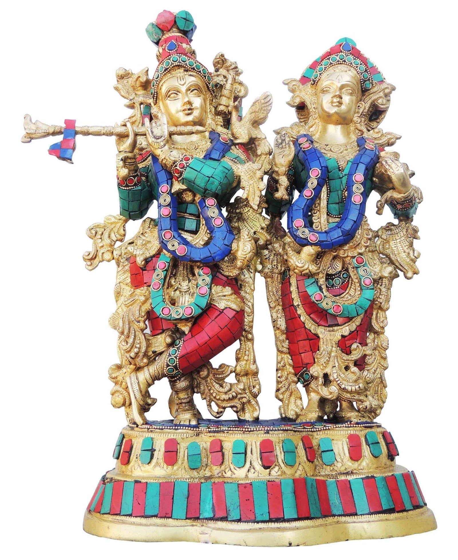 Brass Radha-Krishna, with Base — 17"