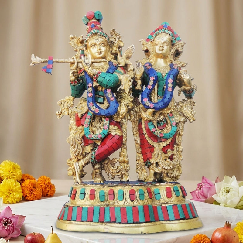 Brass Radha-Krishna, with Base — 17"