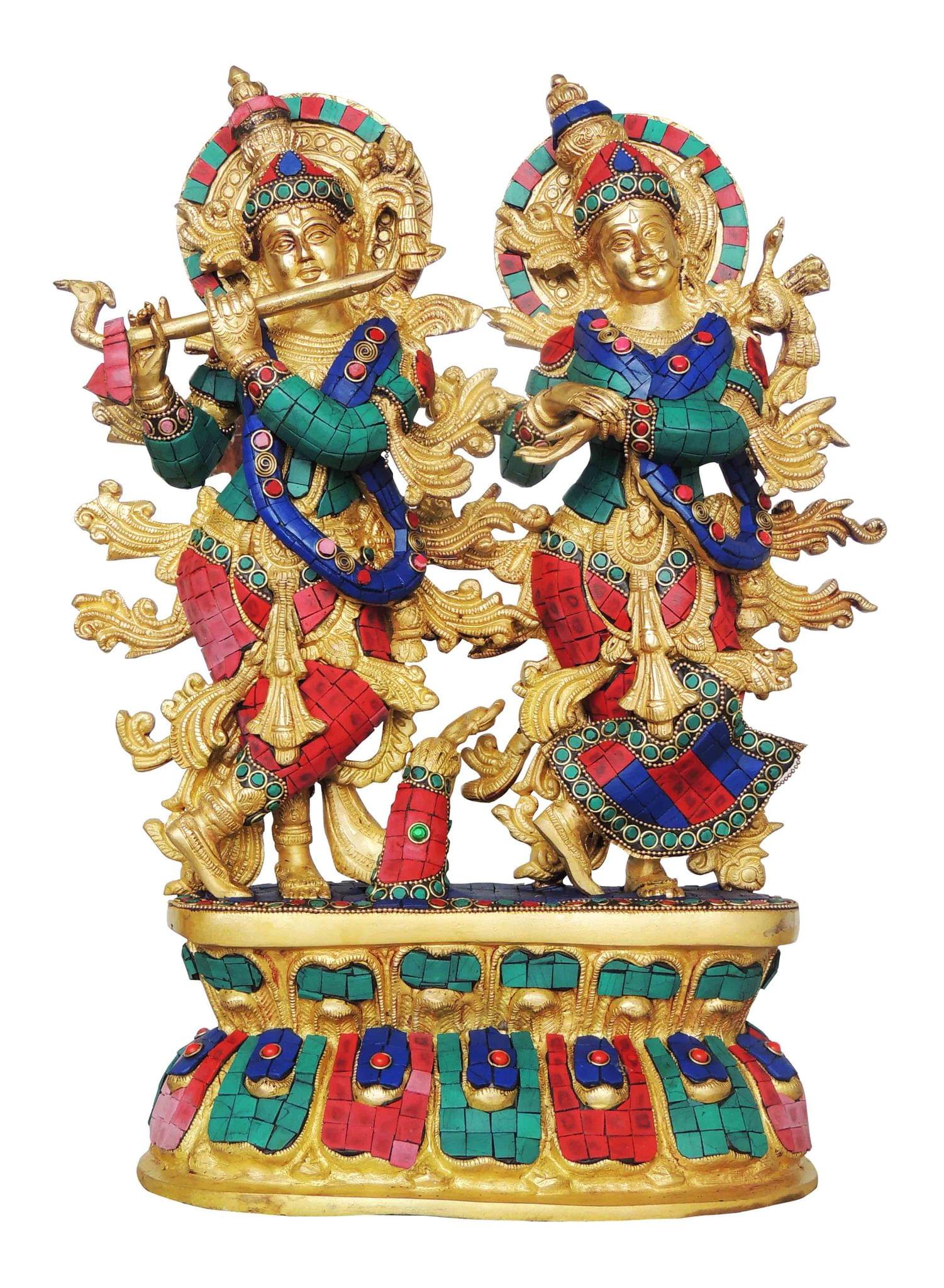 Brass Radha-Krishna, with Base — 17"