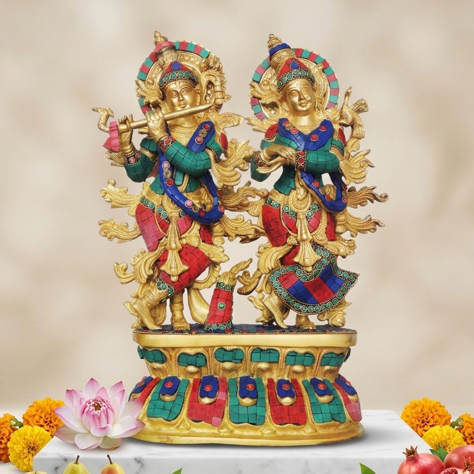 Brass Radha-Krishna, with Base — 17"