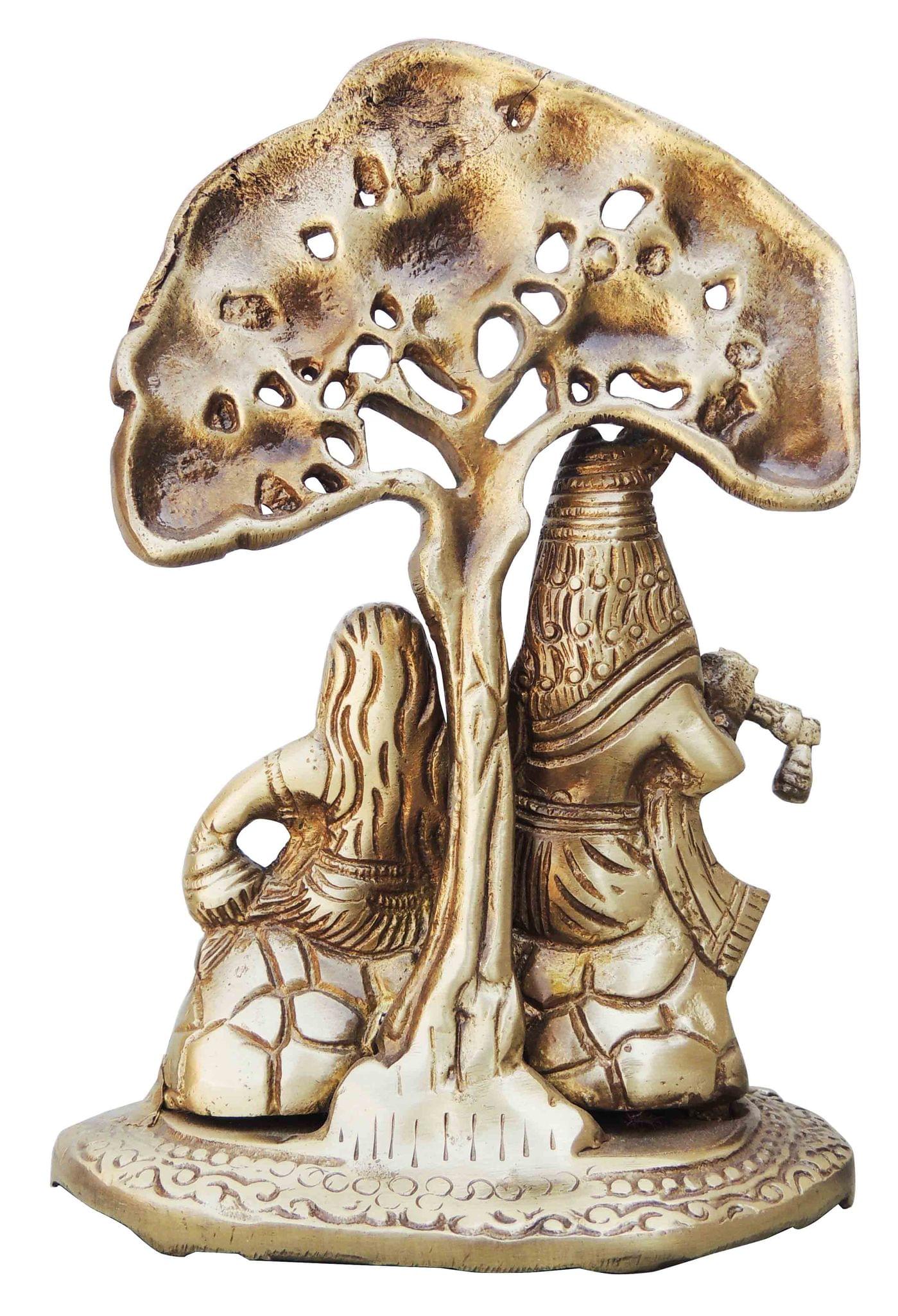 Brass Radha-Krishna, with Tree — 6.5"