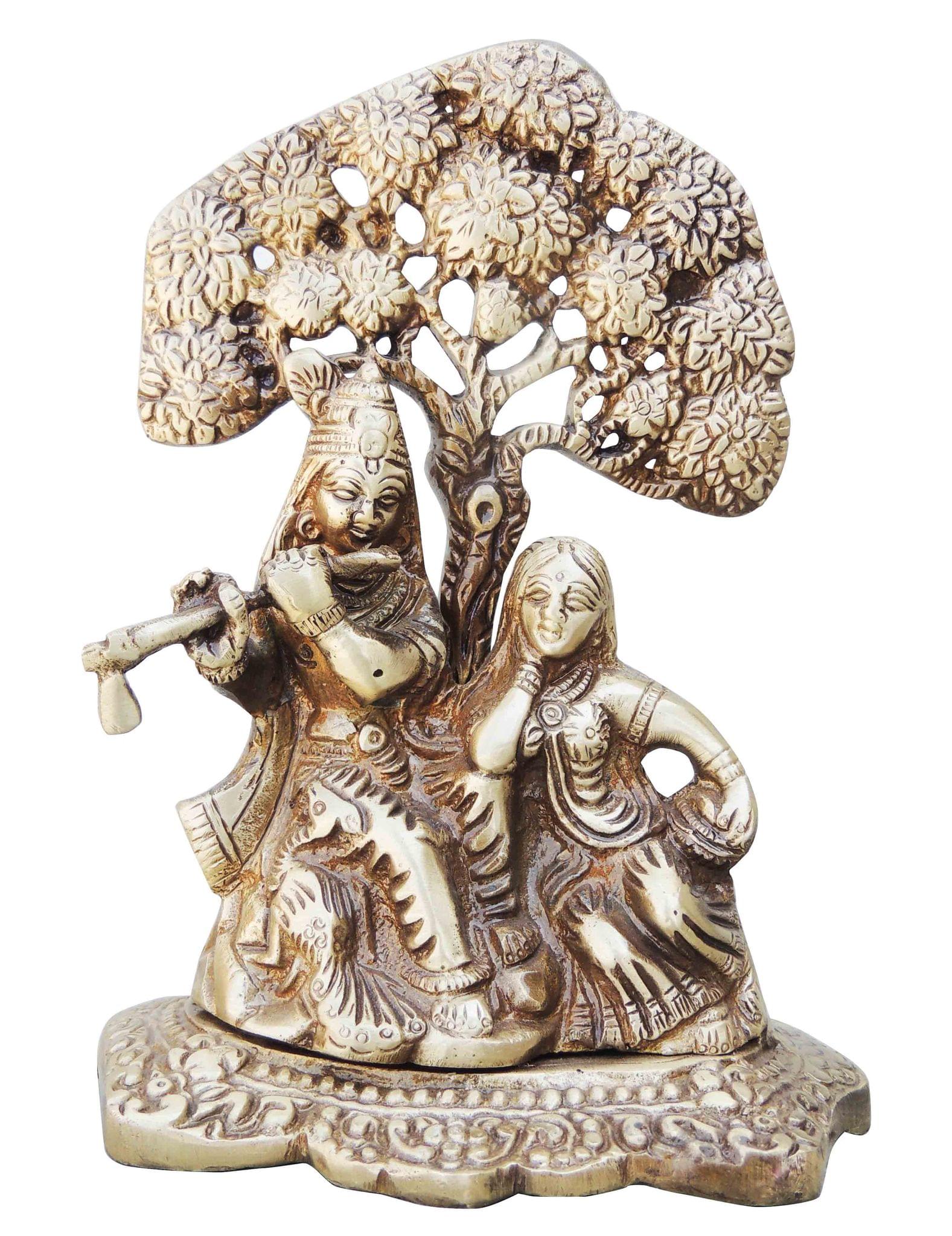 Brass Radha-Krishna, with Tree — 6.5"