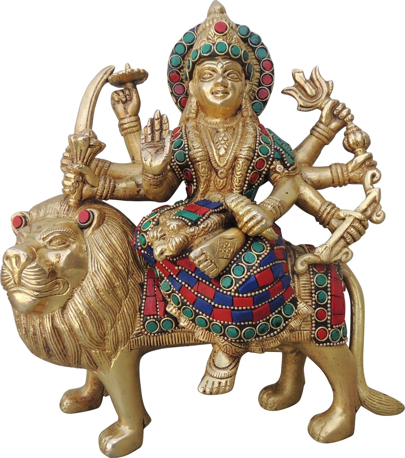 Brass Durga, Sitting — 9.5"