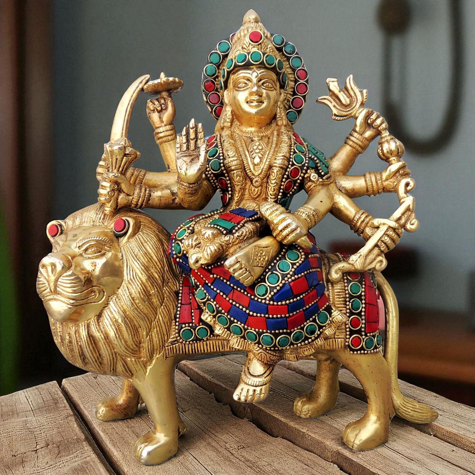 Brass Durga, Sitting — 9.5"