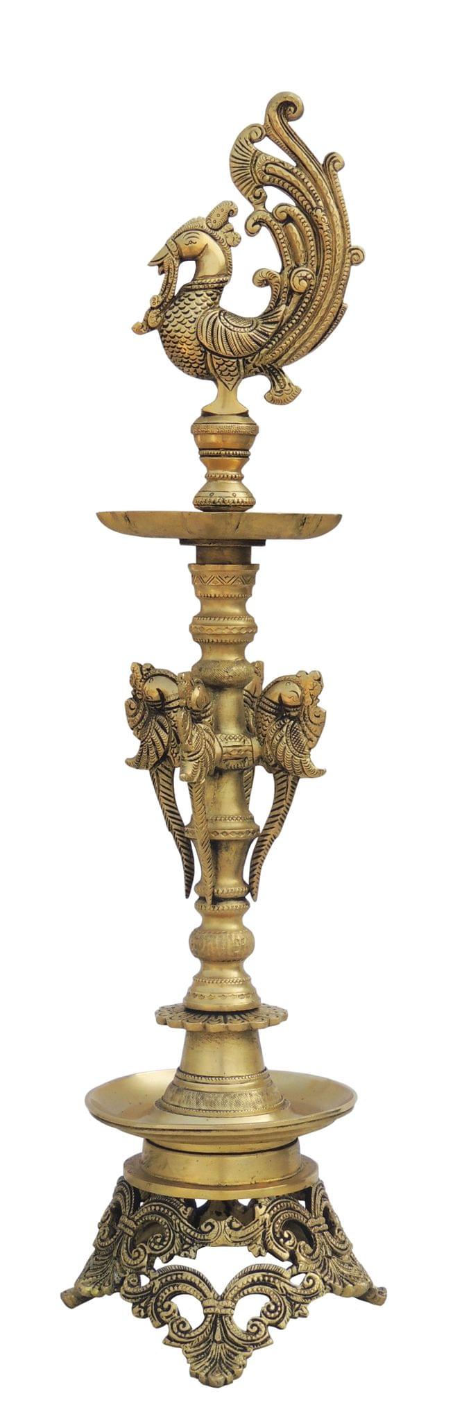 Brass Table Decor Oil Lamp, Deepak — 25"