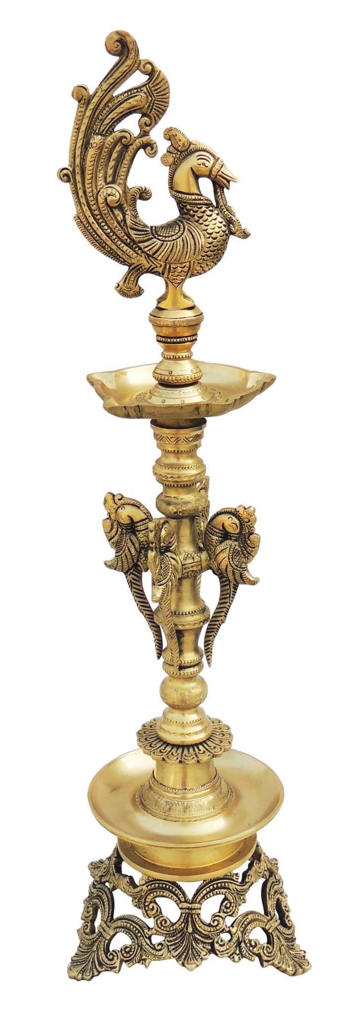 Brass Table Decor Oil Lamp, Deepak — 25"