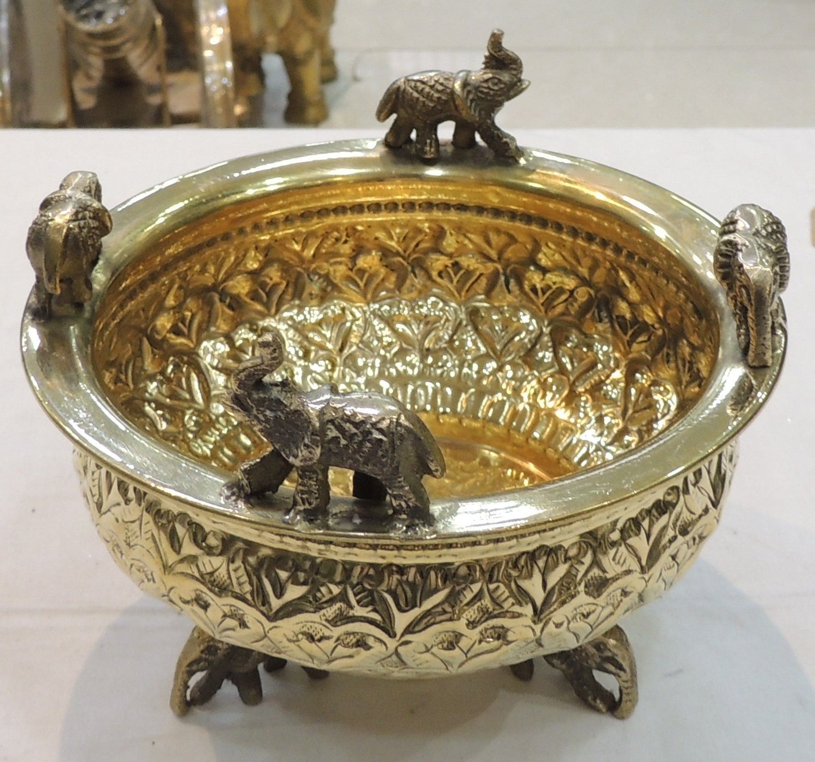 Brass Antique Elephant Urli — 4.5"