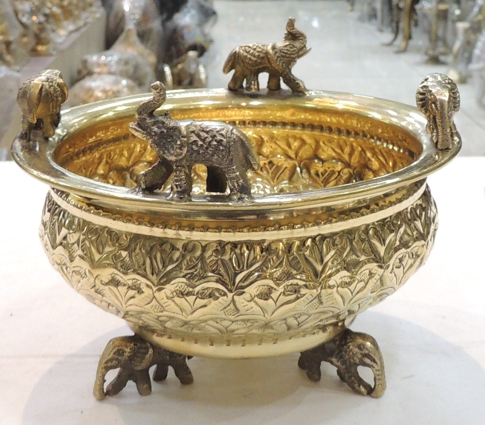 Brass Antique Elephant Urli — 4.5"